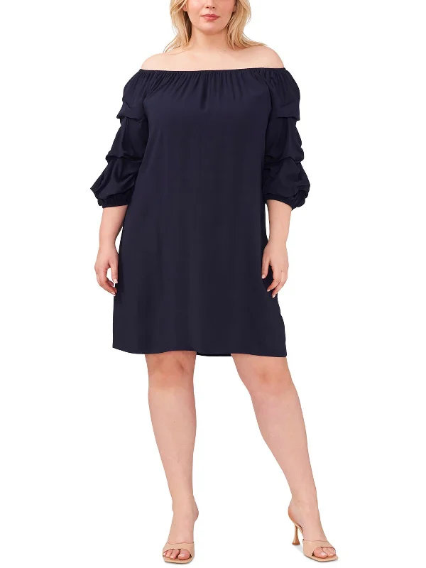 Plus Womens Gathered Rayon Shift Dress