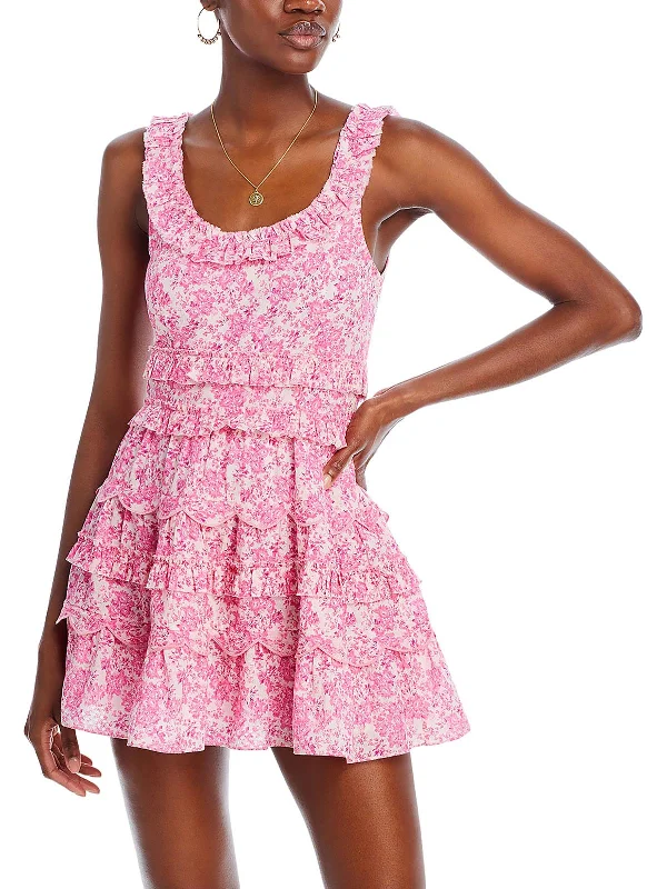 Womens Ruffled Cotton Mini Dress