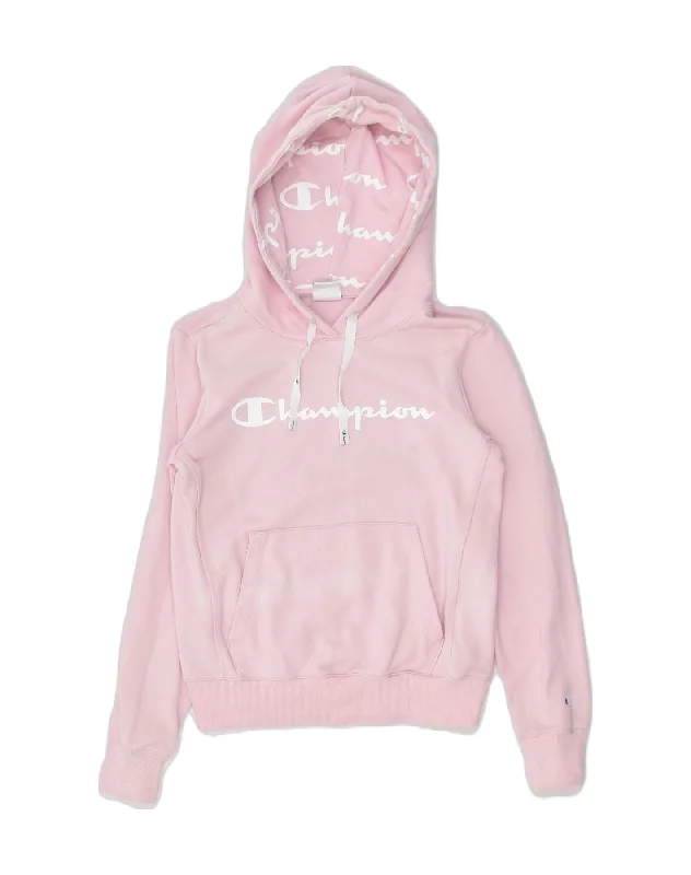 CHAMPION Womens Graphic Hoodie Jumper UK 6 XS Pink Cotton