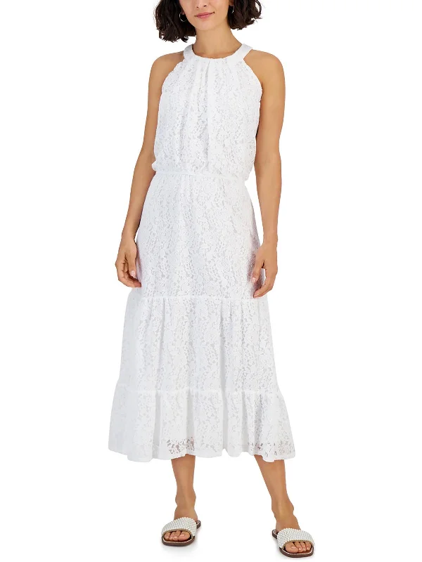 Womens Tiered Lace Halter Dress