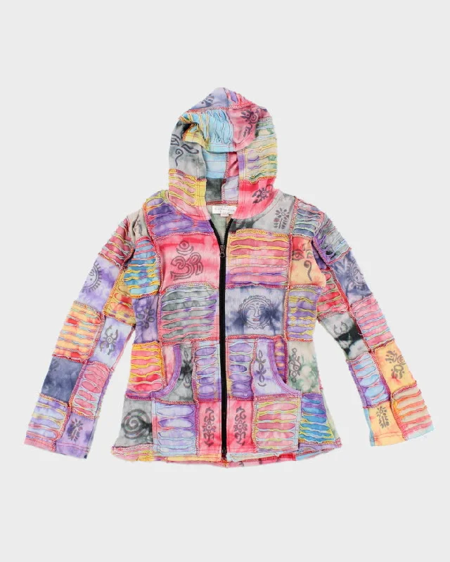 Y2k 00s Tie Dye Slashed Patchwork Hoodie - S