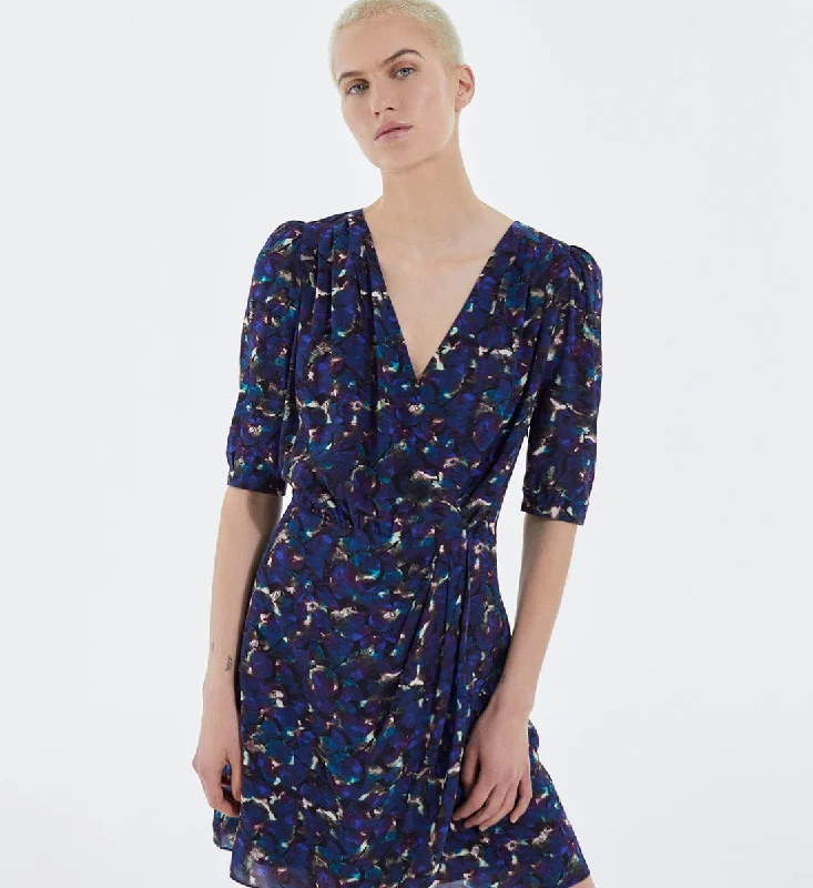 Short Printed Blue Wrap Dress