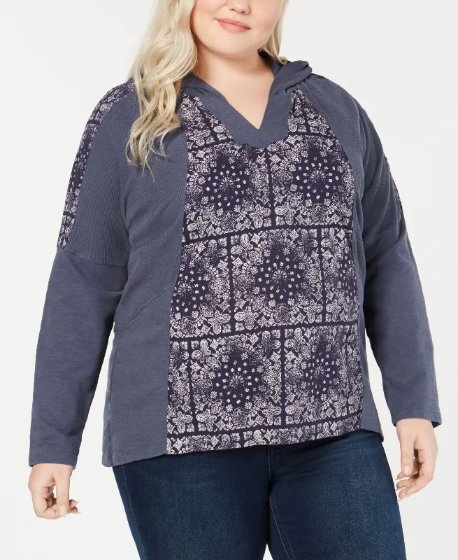 Plus Size Cotton Waffle-Knit Hoodie Sweatshirt