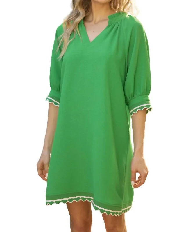 Scalloped Trim Dress In Green