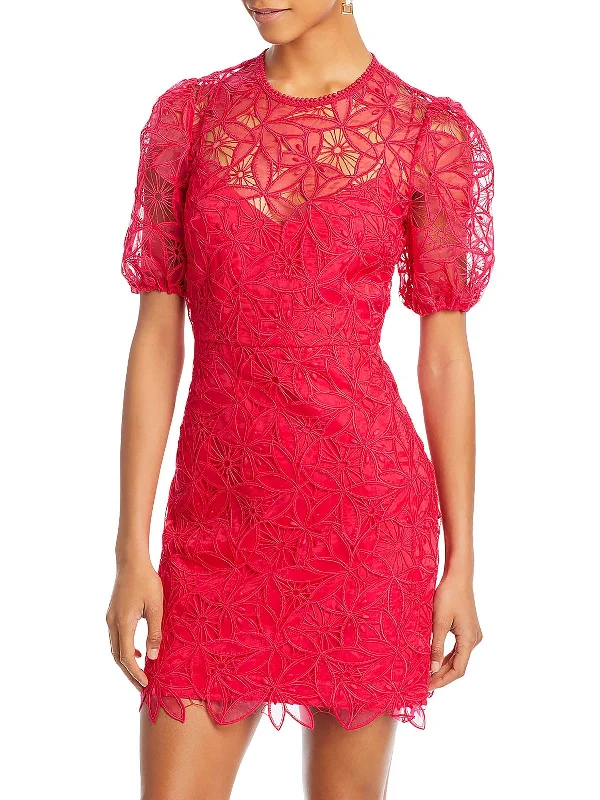 Womens Embroidered Lace Mini Dress