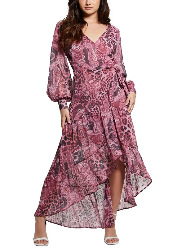 Womens Metallic Paisley Wrap Dress