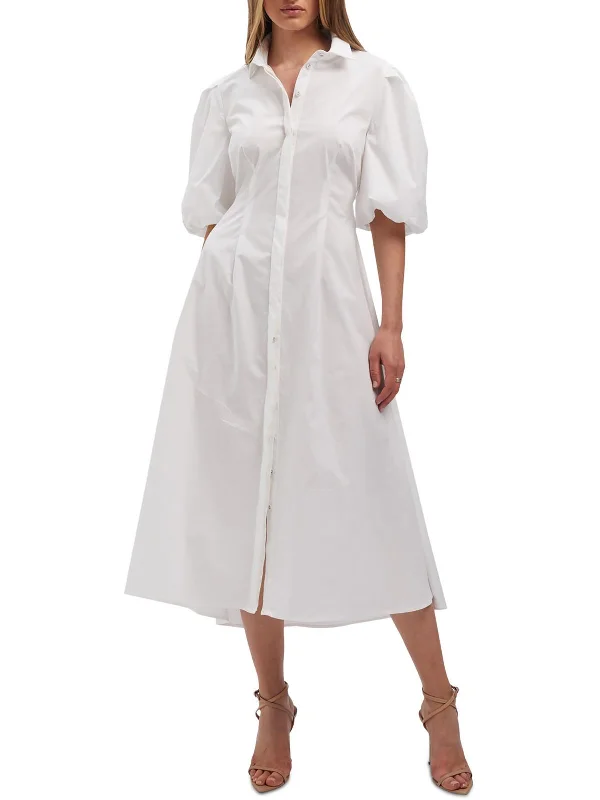 Womens Midi Puff Sleeve Shirtdress