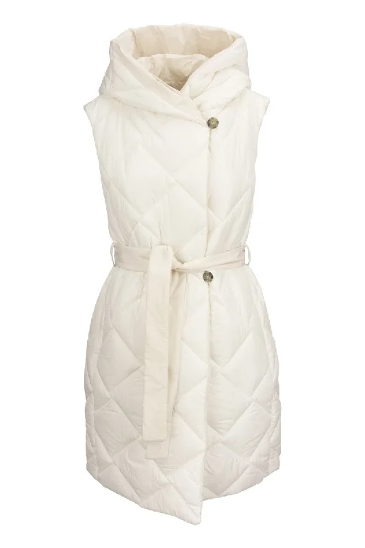 Reversible padded waistcoat with hood