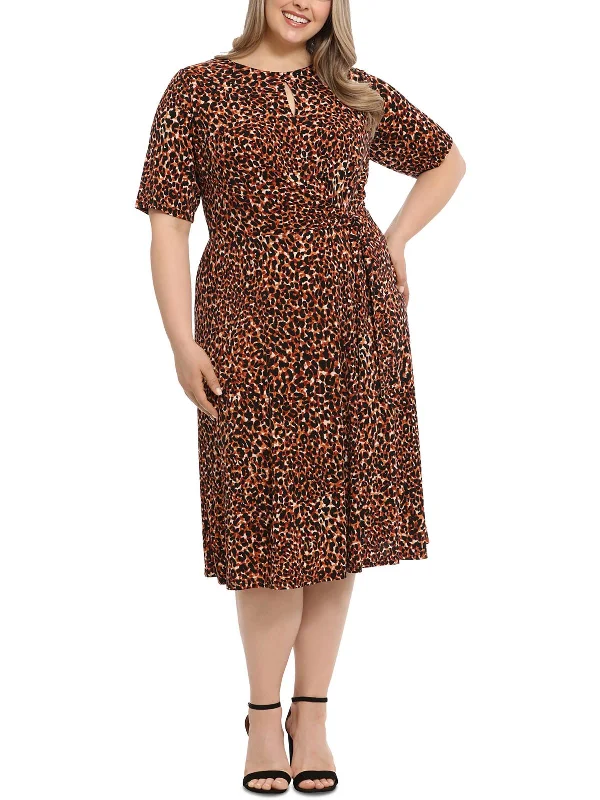 Plus Womens Animal Print Jersey Fit & Flare Dress