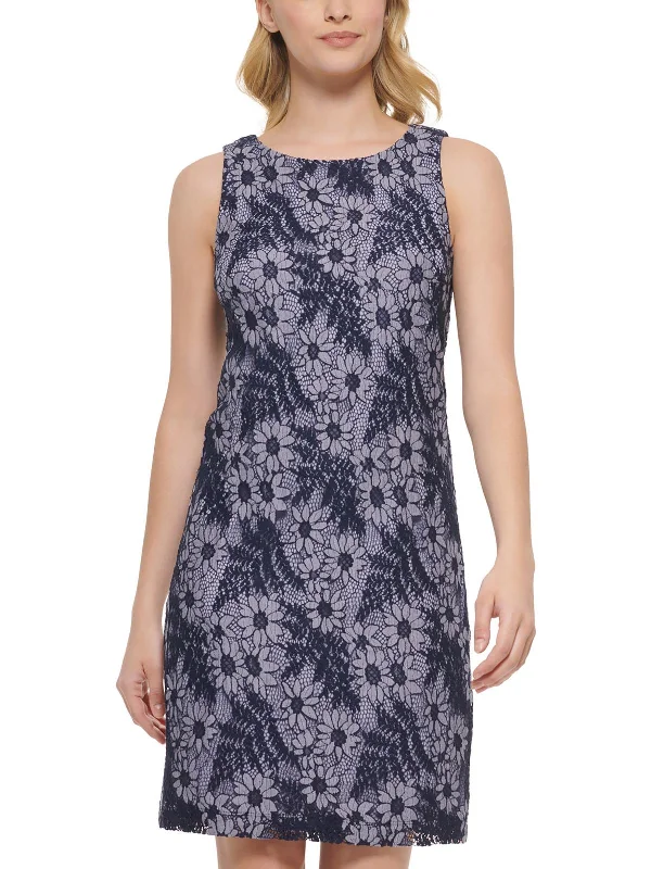 Womens Lace Floral Shift Dress