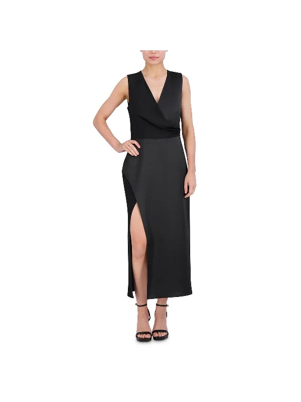 Womens Faux Wrap Sleeveless Cocktail And Party Dress