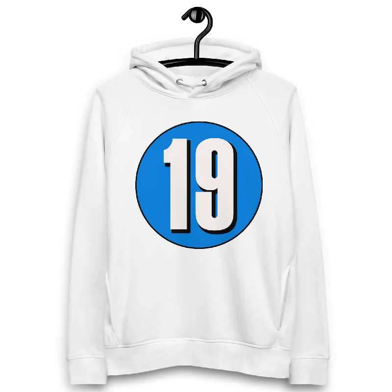 Unisex pullover hoodie: White on Blue 19