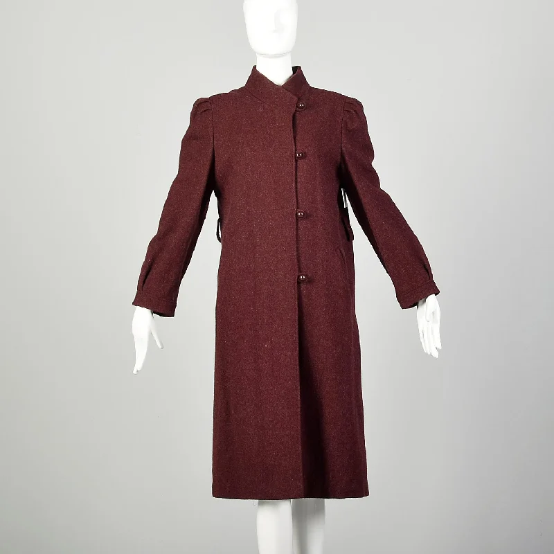 Medium 1970s Swing Coat Wool Maroon Autumn Burgundy Winter Vintage Outerwear