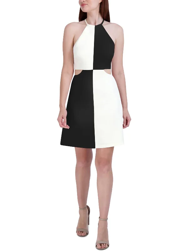 Womens Colorblock Polyester Halter Dress