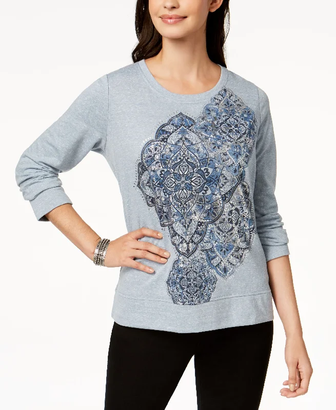 Style & Co Long Sleeve Metallic Graphic Sweatshirt