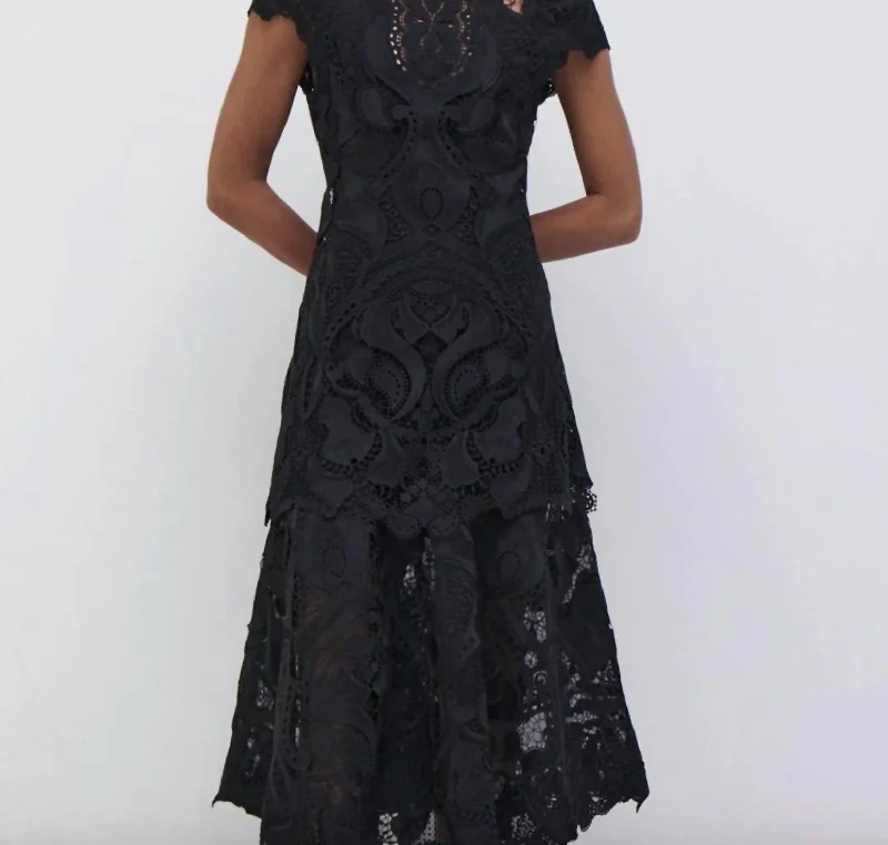 Laura Guipure Lace Midi-Dress In Black