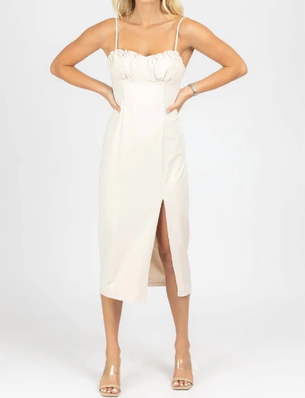 Shirred Bust Midi Dress In Off White