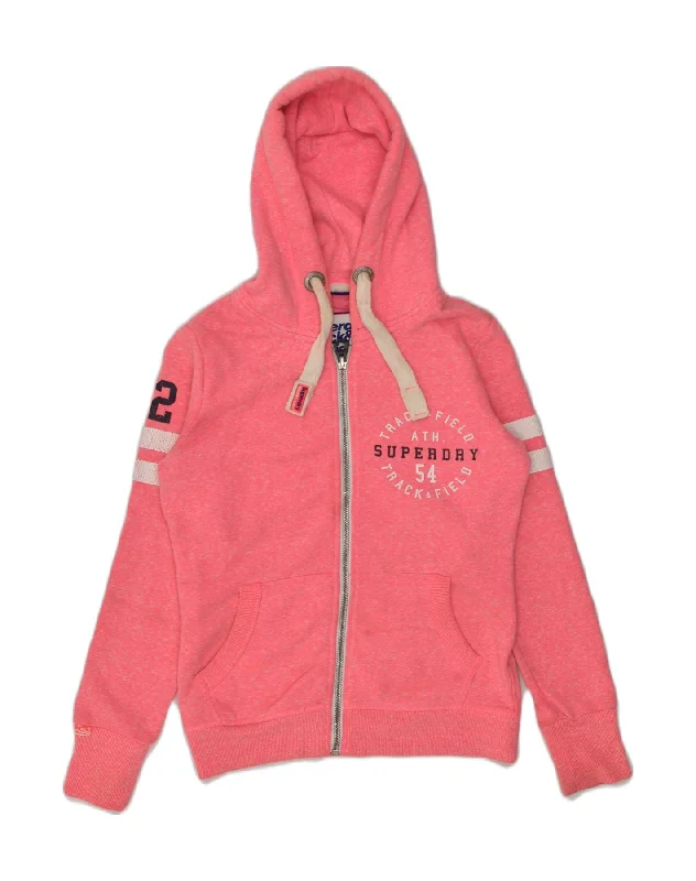 SUPERDRY Womens Zip Hoodie Sweater UK 10 Small Pink Polyester