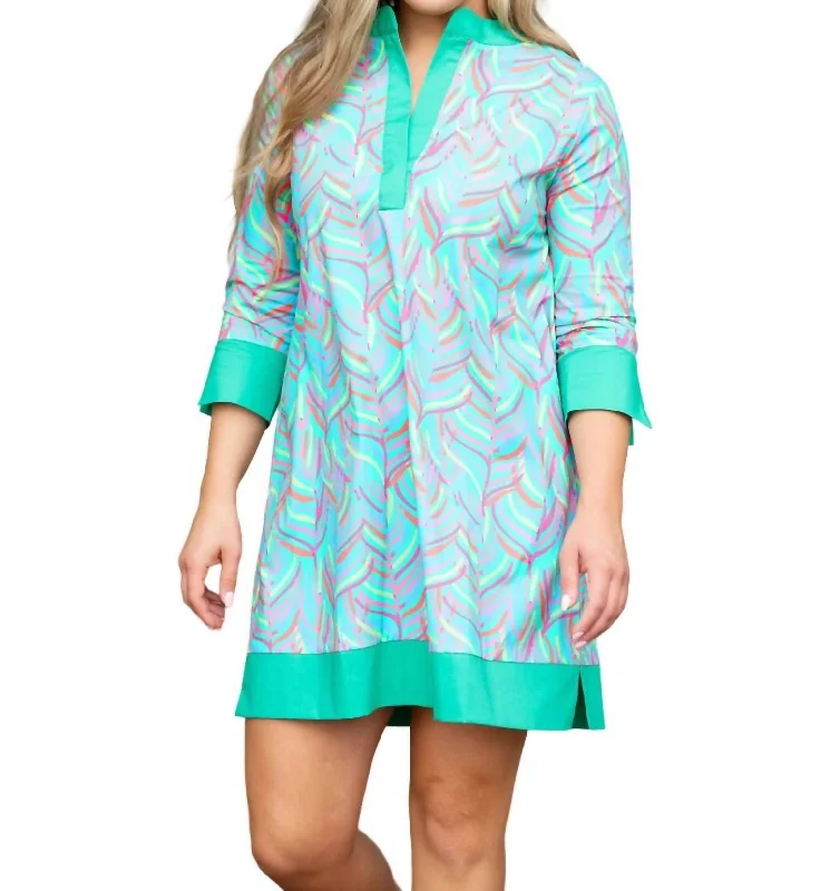 Camille Dress In Palm Fresca Teal