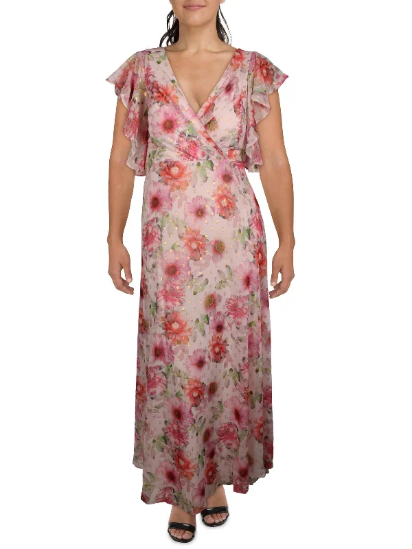 Womens Chiffon Floral Evening Dress