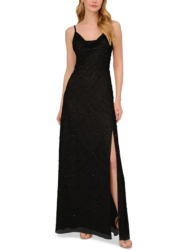 Womens SIDE SLIT Polyester Evening Dress