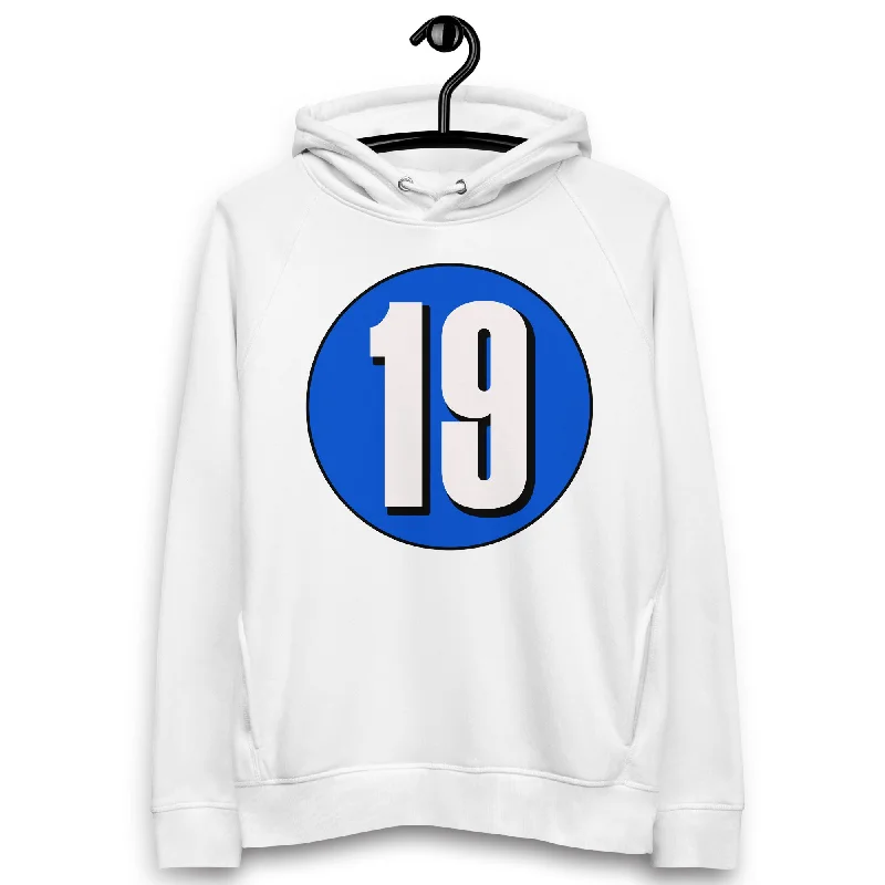 Unisex pullover hoodie: White on Periwinkle 19