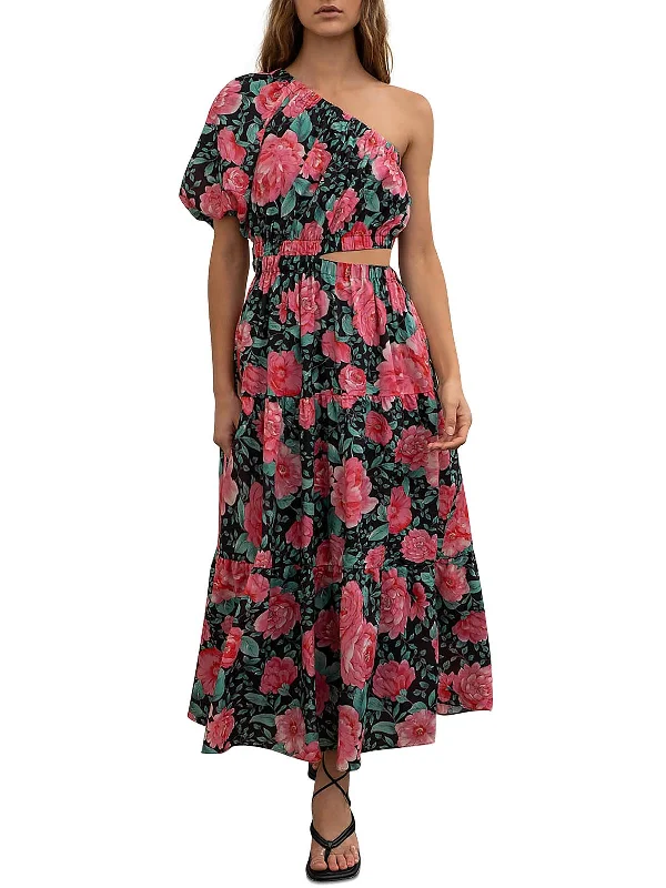 Womens Floral Print Mid-Calf Midi Dress