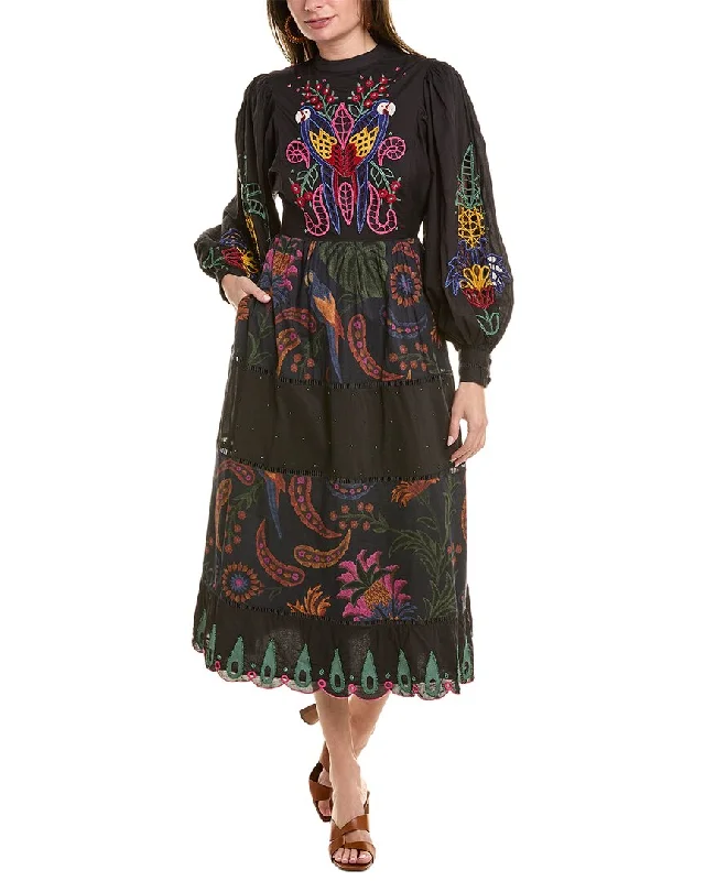 FARM Rio Tropical Tapestry Embroidered Midi Dress