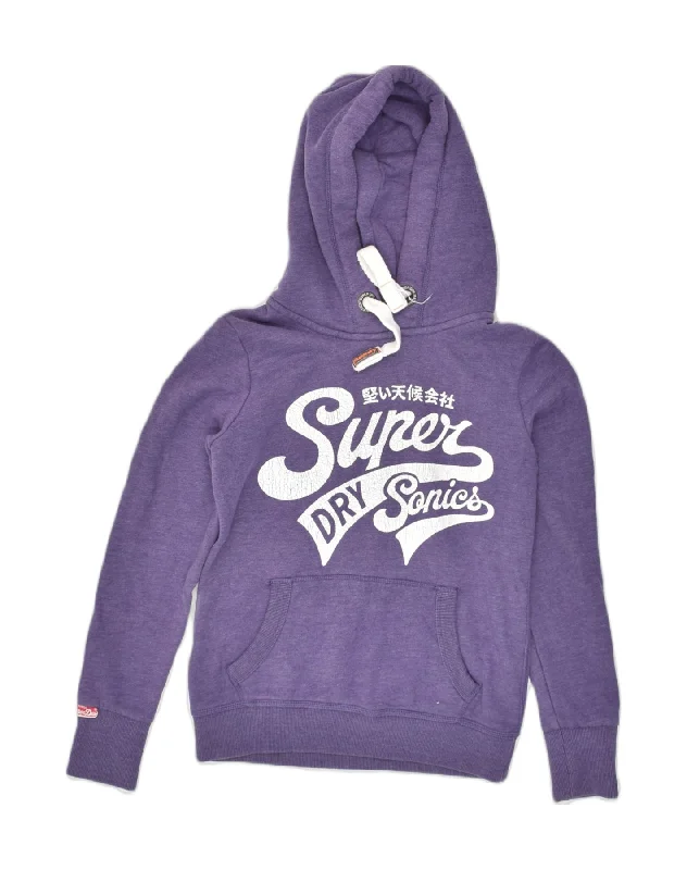 SUPERDRY Womens Graphic Hoodie Jumper UK 10 Small Purple Cotton