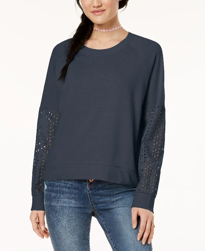 Hippie Rose Juniors Eyelet Contrast Sweatshirt