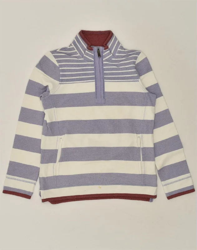 FAT FACE Womens Zip Neck Sweatshirt Jumper UK 8 Small Blue Striped Cotton