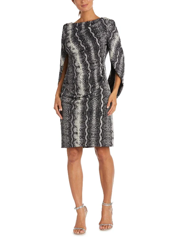 Womens Metallic Knee-Length Cocktail And Party Dress