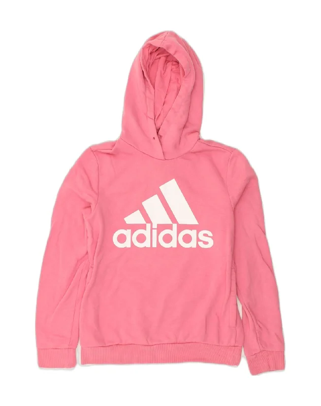 ADIDAS Womens Graphic Hoodie Jumper UK 8/10 Small Pink Cotton