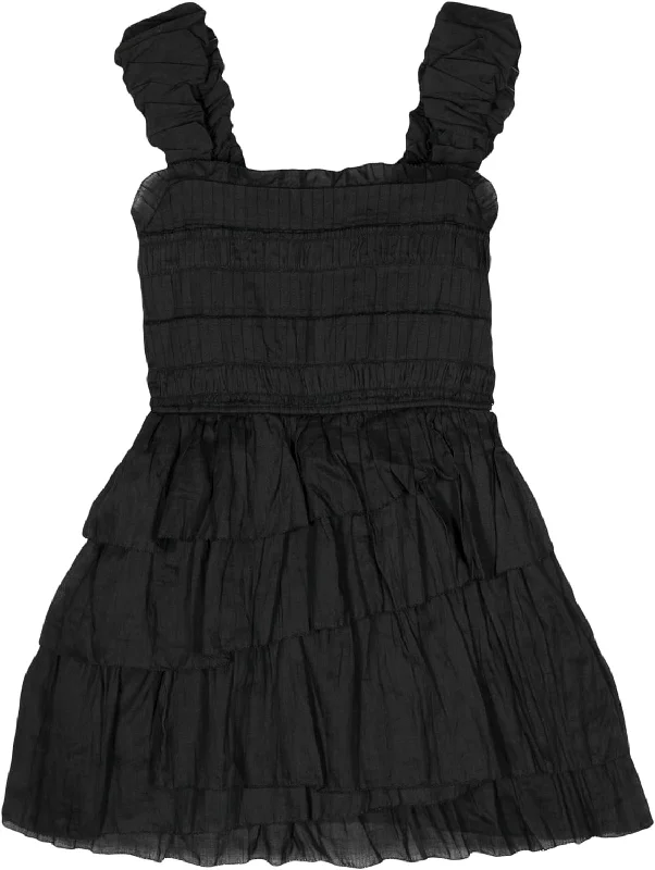 Sea Ny Cole Smocked Ramie Sleeveless Tiered Dress, Black