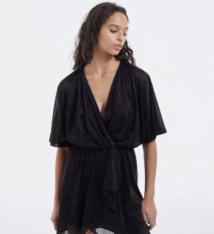 Black Wrap Dress With Draped Details