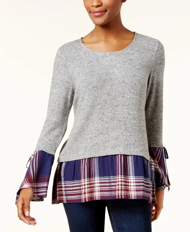 Style & Co Scoop Neck Tiered Sleeve Sweatshirt