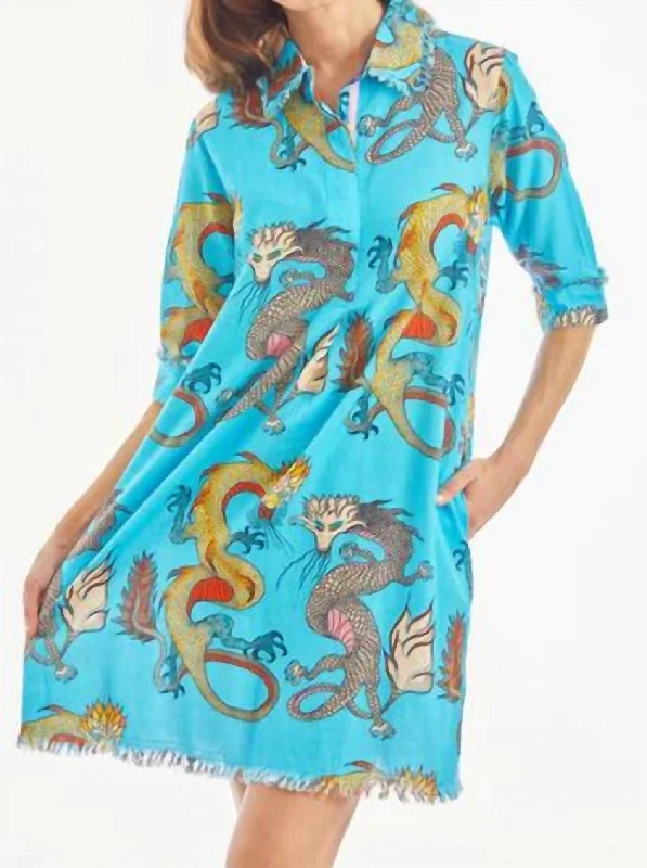 Chatham Dress In Turquoise Dragon