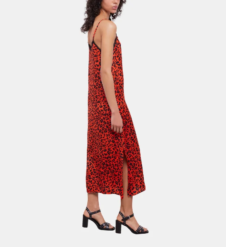 Long Leopard Print Babydoll Dress