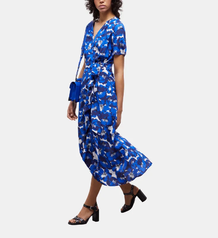 Long Printed Wrap Silk Dress