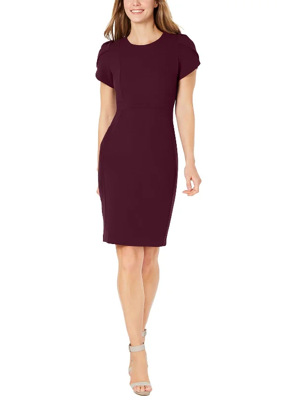 Petites Womens Tulip Sleeve Knee Sheath Dress