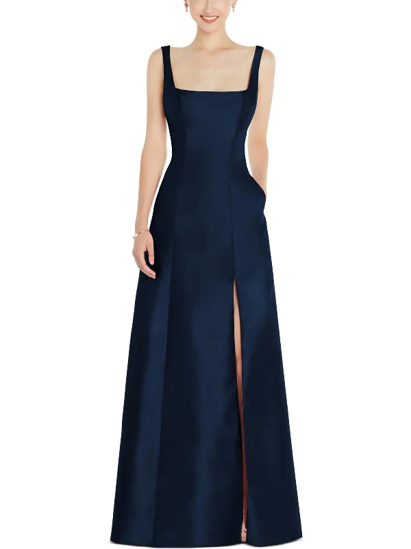 Plus Womens Slit Polyester Evening Dress