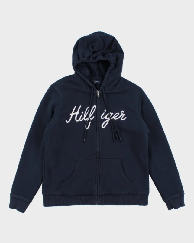 00s Tommy Hilfiger Navy Fleece Lined Hoodie - L