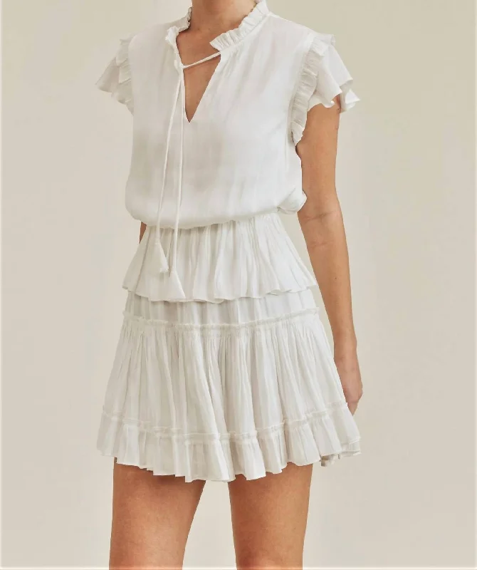 Short Sleeve Ruffle Dress In White