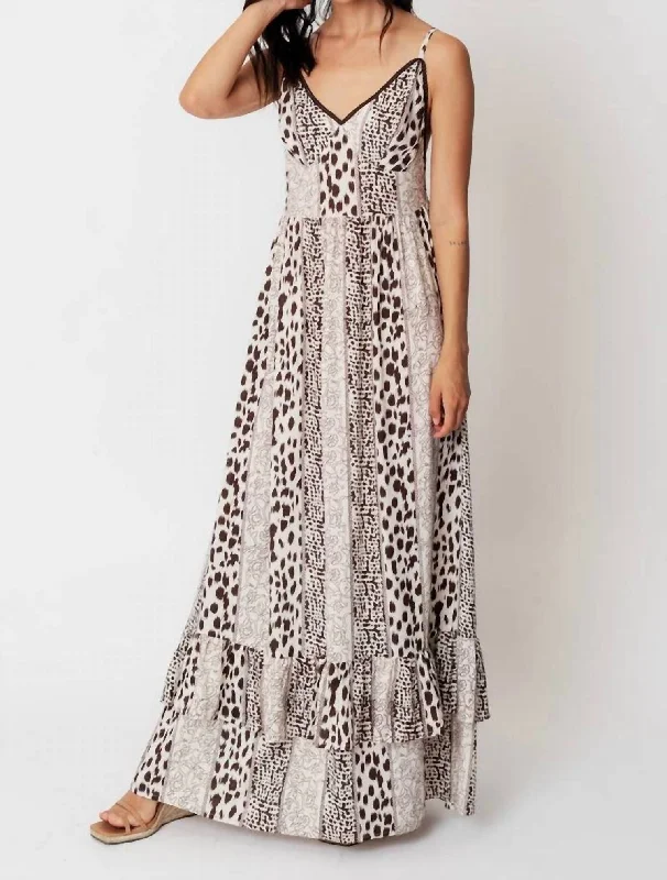 Tribal Maxi Dress In Ivory/brown