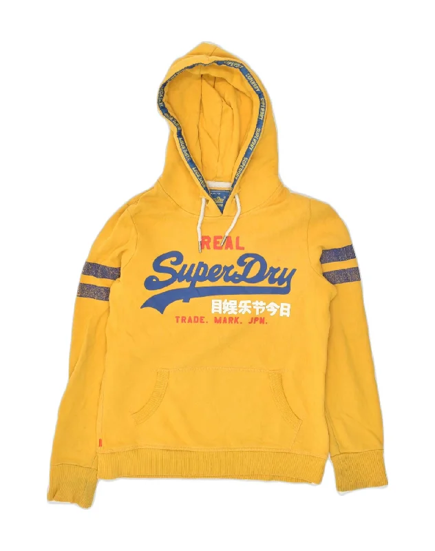 SUPERDRY Womens Real Graphic Hoodie Jumper UK 10 Small Yellow Cotton