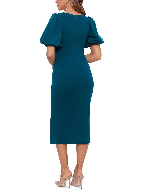 Womens Midi Puff Sleeve Midi Dress