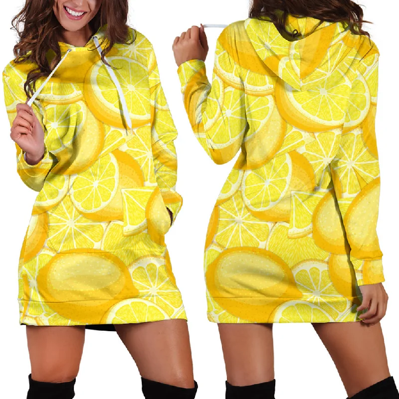 Lemon Pattern Women'S Hoodie Dress