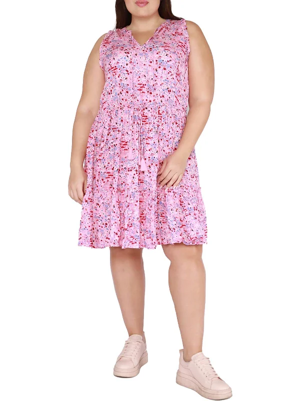 Plus Womens Floral Print Mini Sundress