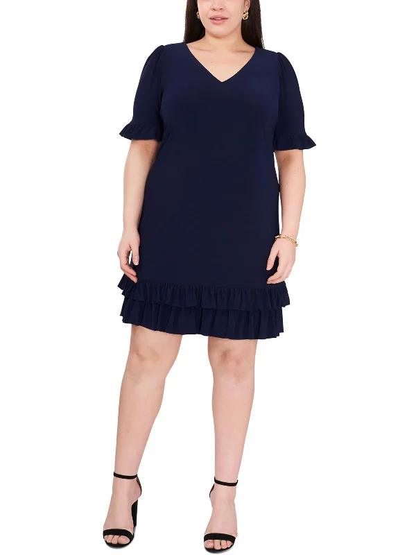 Plus Womens Ruffled Polyester Shift Dress