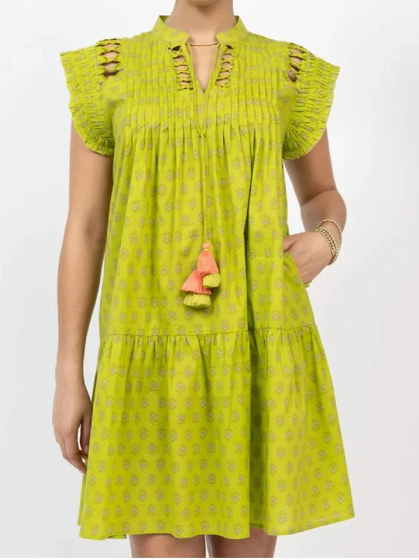 Lattice Trim Dress In Lime